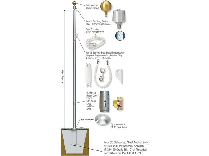 30' Internal Flagpole - Aluminum (SB) • Flagsource Unlimited
