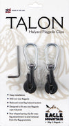Talon Halyard Flagpole Clips in black, shown on their retail backing card with an included hex wrench. The packaging features the Talon and Eagle Mountain brands.